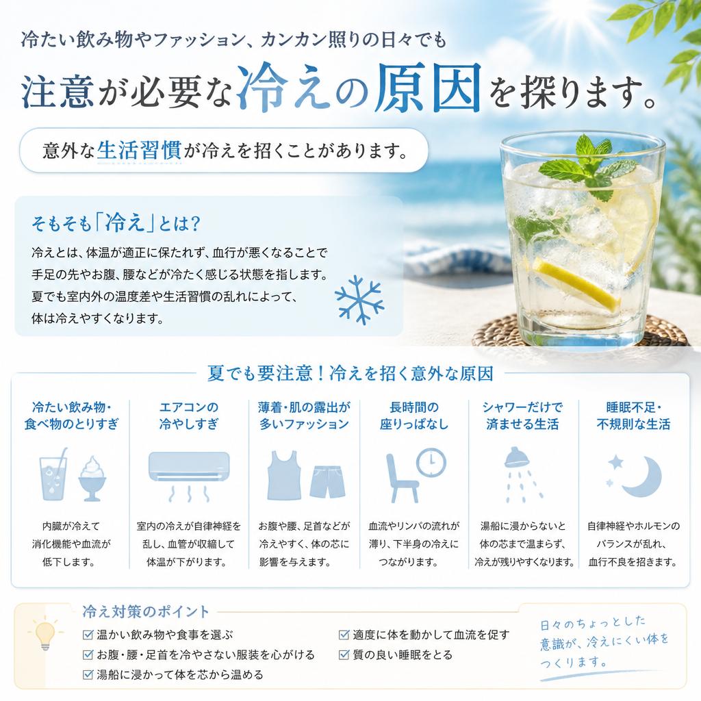 夏に気を付けるべき冷えの原因
