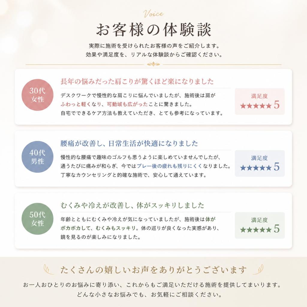 お客様の声：施術を受けた結果