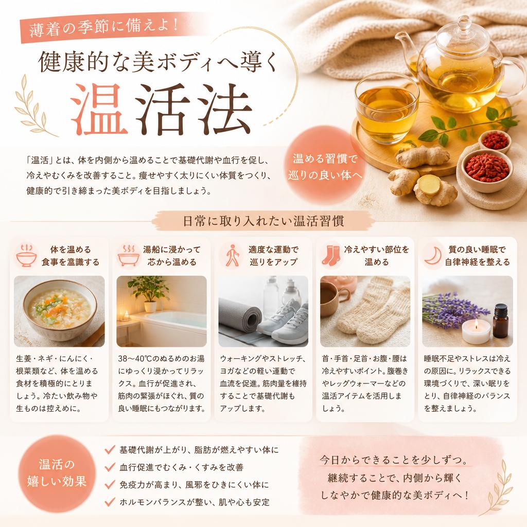 薄着の季節に備えよ！健康的な美ボディへ導く温活法