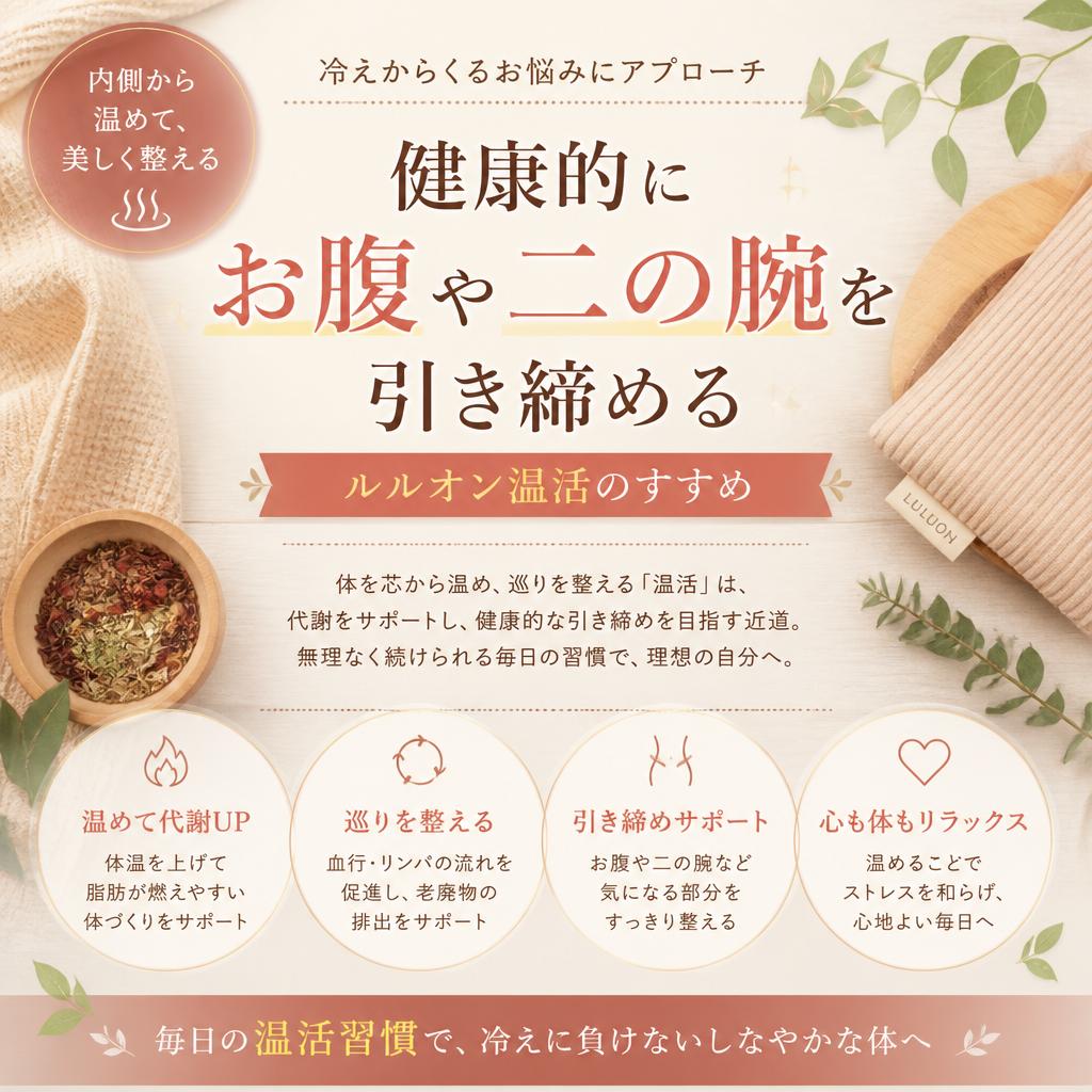 健康的にお腹や二の腕を引き締めるルルオン温活のすすめ